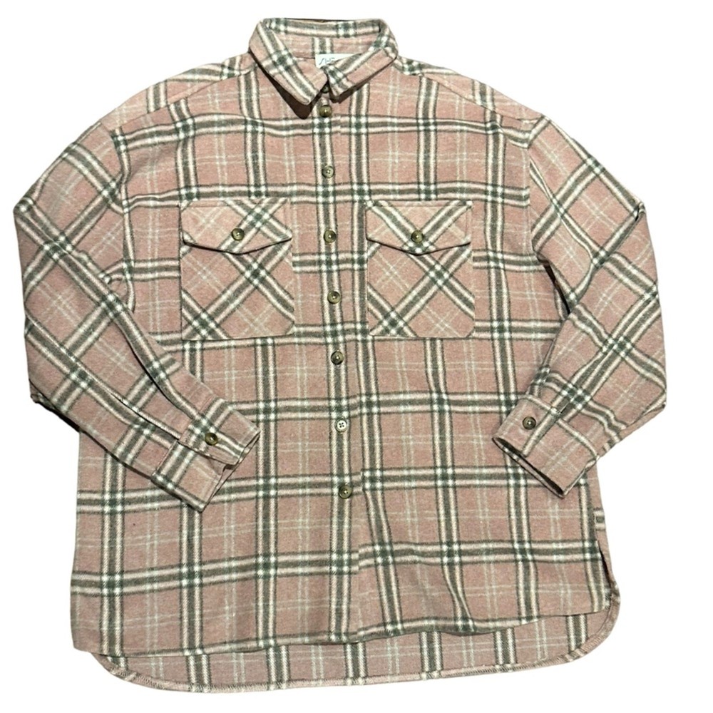She + Sky Women’s Size Large Pink and Gray Plaid Shirt Jacket Shacket