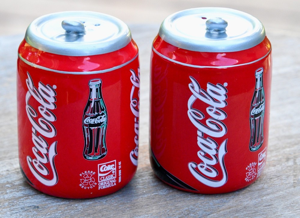 Vintage Coca-Cola Can Salt and Pepper Ceramic Shakers Set T134