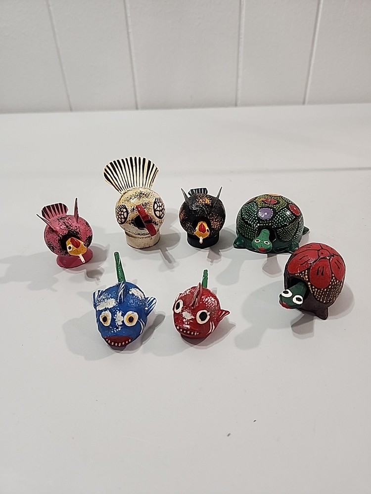 Lot of 5 Hand-Painted Mexican Folk Art Bobblehead Animal Figurines — Collectible
