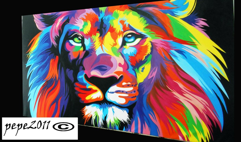 CANVAS Street Art Print RAINBOW LION PAINTING  wall decor