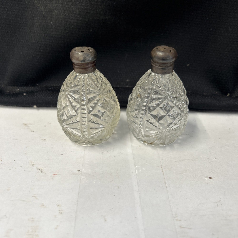 Vintage USA Made Glass Salt and Pepper Shakers with Silver Caps