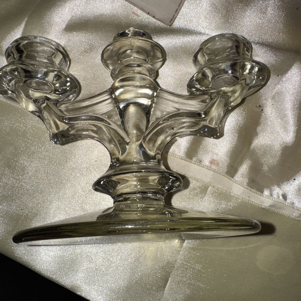 vintage Hughes Cornflower Art Deco Canadian hand-cut glass candelabra