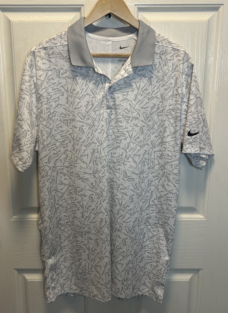 Nike Dri-FIT Golf Polo Shirt Mens Medium Gray White Abstract Graphic Print EUC-image