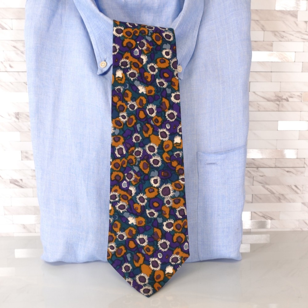 Rheingold Neck Tie Mens Blue Multicolor Floral Silk Abstract Nature Flower Wide