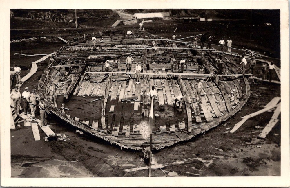 Dr Jim Stamps Postcard Real Photo First Roman Ship Recovered From Lake Nemi