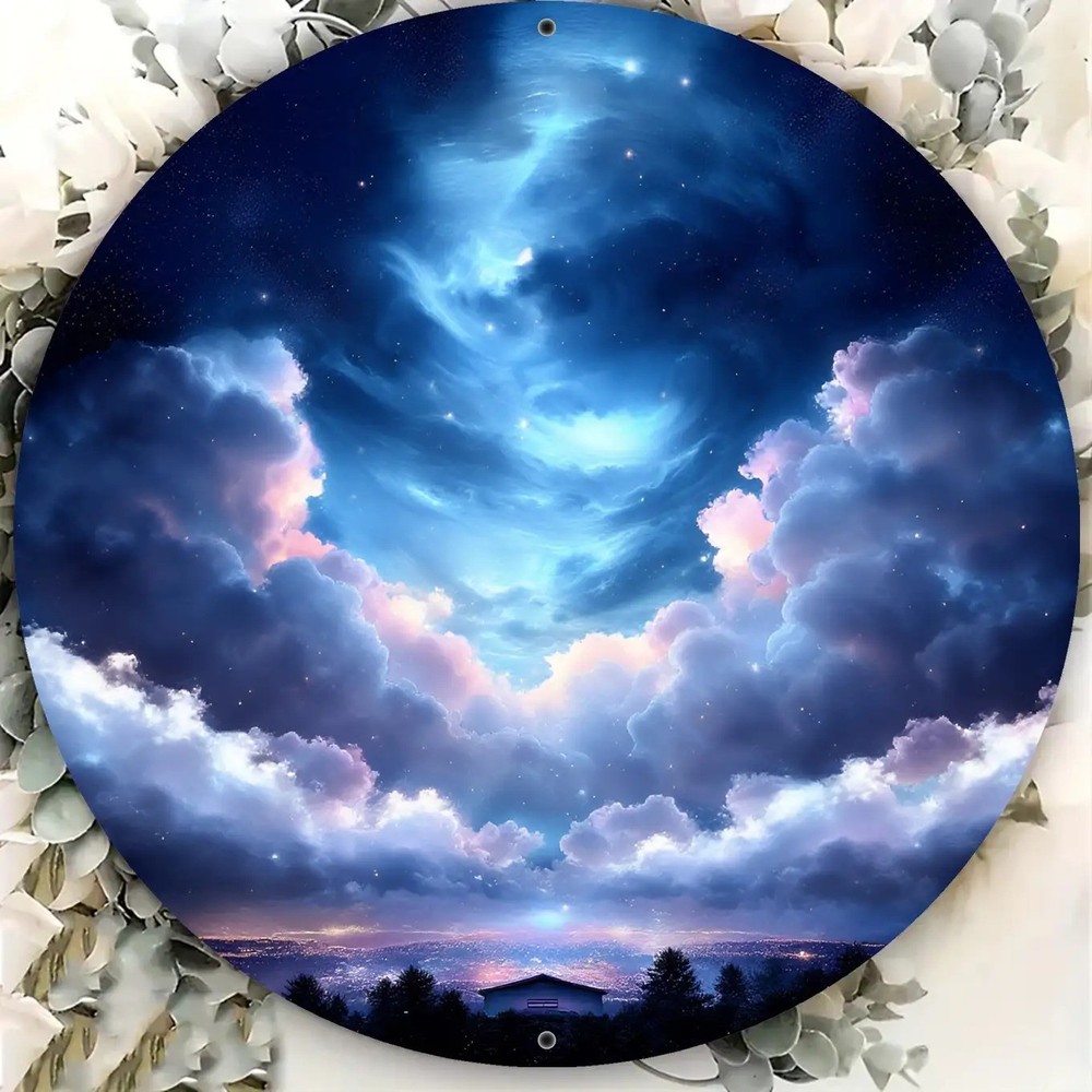 8x8 Inch Starry Night Milky Way Round Metal Wall Decor