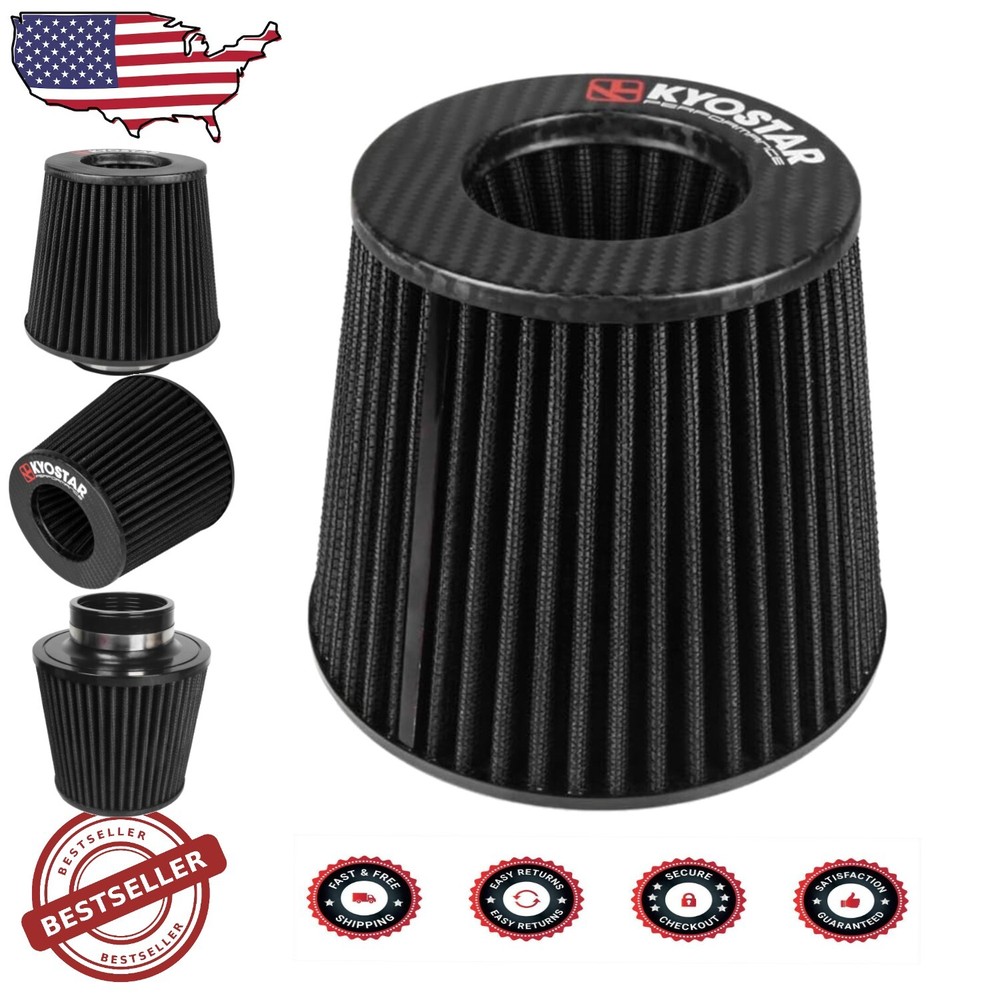 High-Performance Universal Carbon Fiber 3 Inch Cone Air Intake Filter, Black