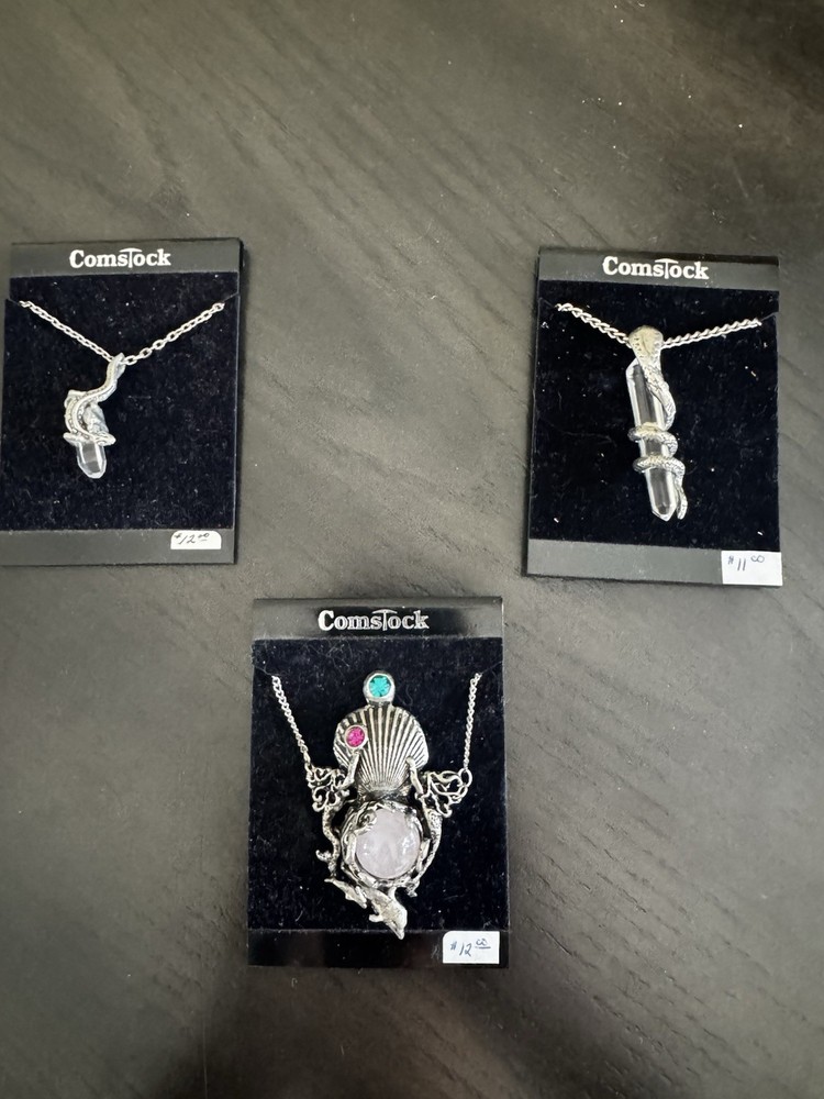 Comstock Creations Pewter and Crystal Animal Lot Necklaces Lizard Dolphin Snake
