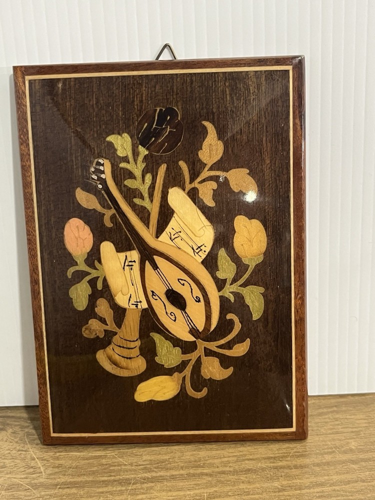 Vintage Italian Marquetry Inlaid Wood Wall Hanging