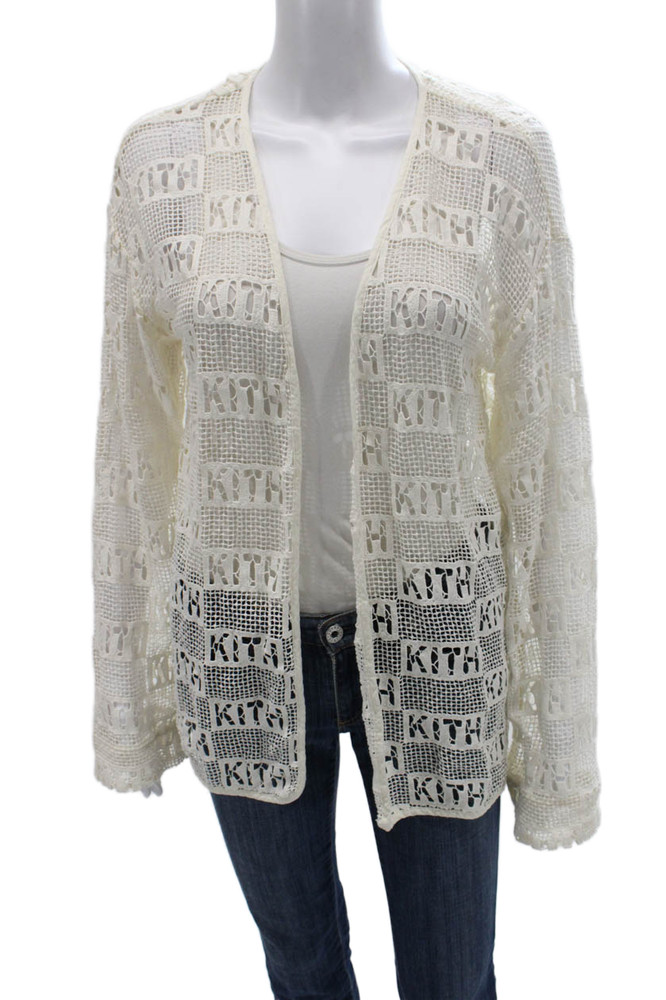 Kith Unisex Cardigan White V Neck Long Sleeve Cotton Designer Size MFree Shipping in US $100+ Orders | $6.95 Orders Below