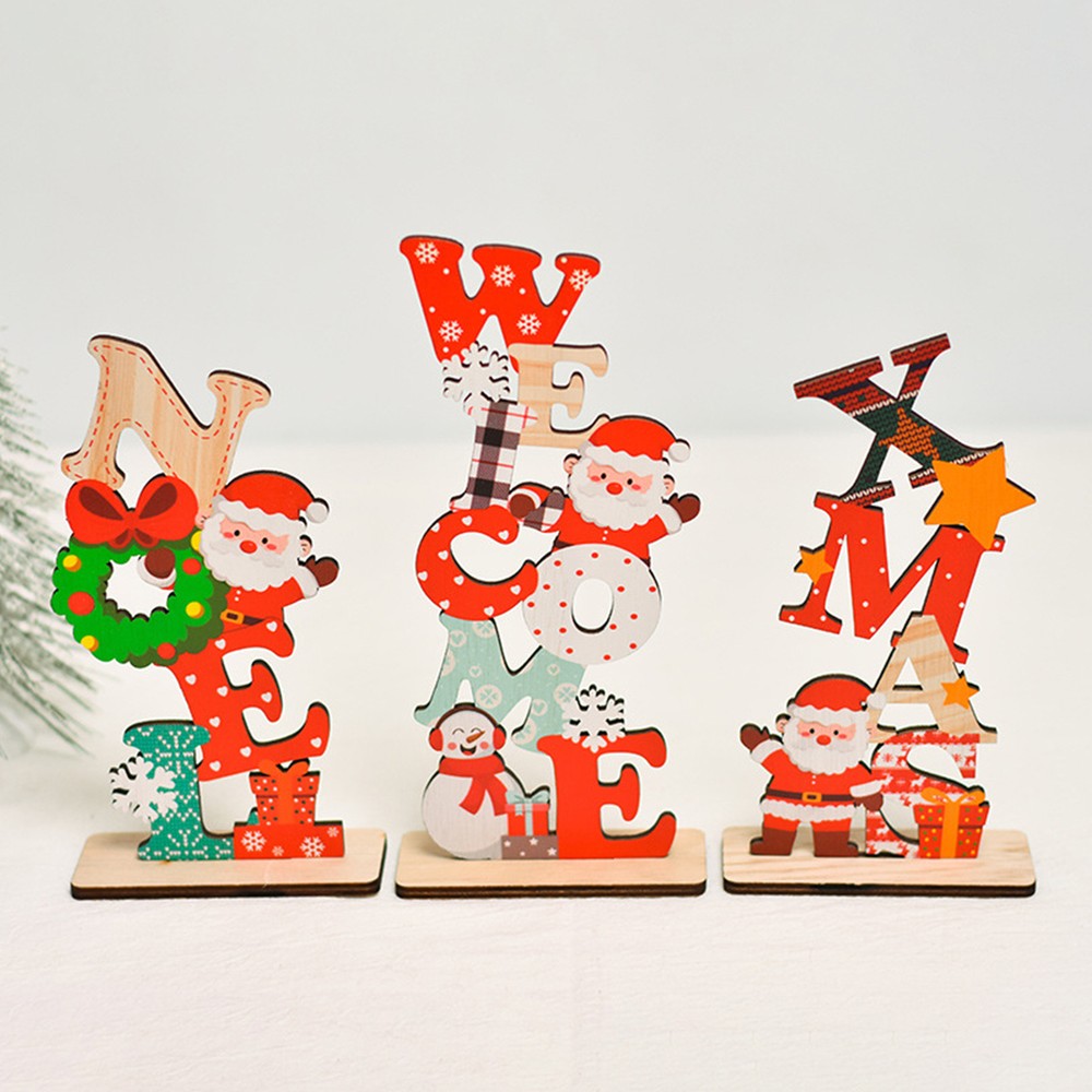 Wooden Christmas Letter Ornaments Table Top Decor Xmas Festive Decoration