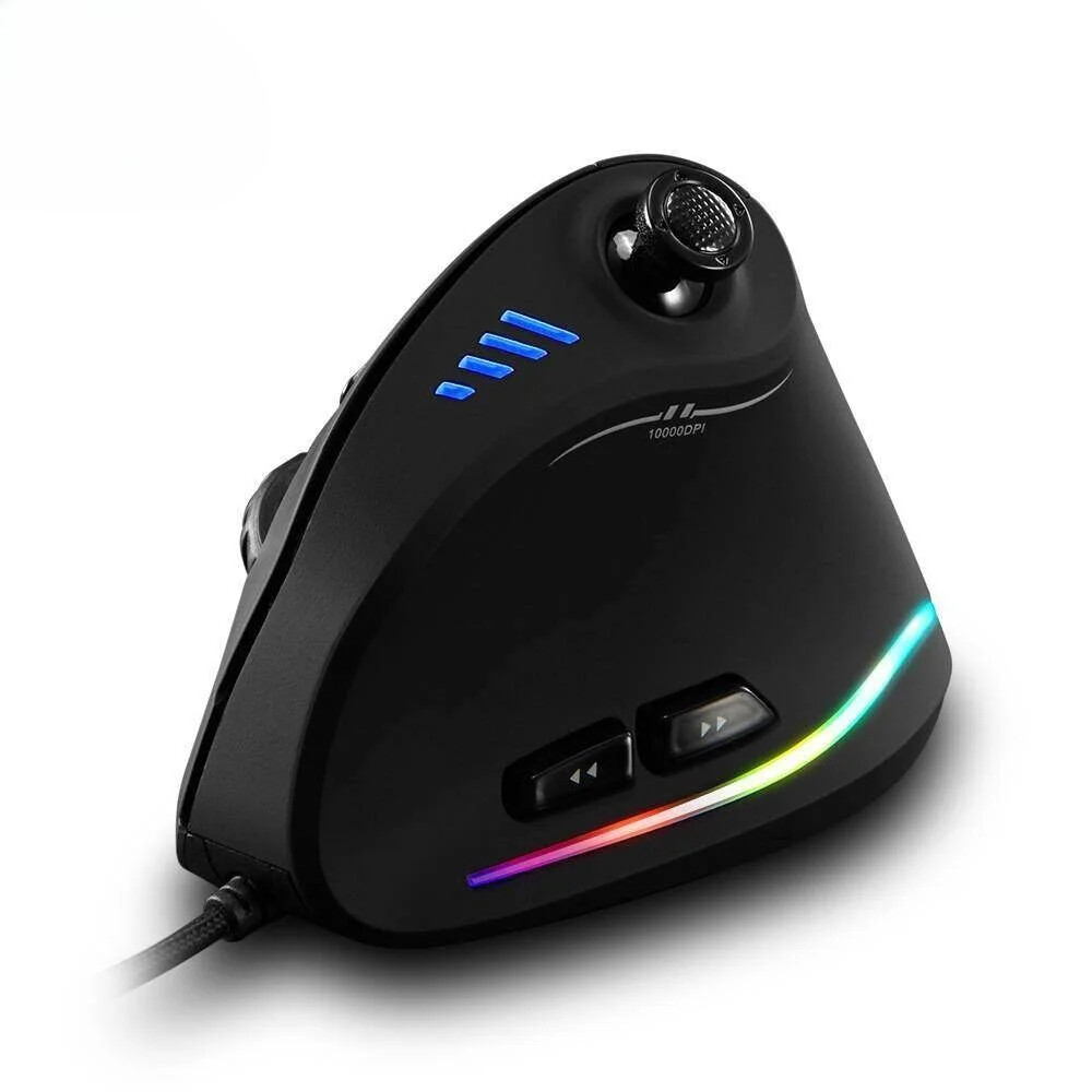 Vertical RGB Wired Ergonomic Gaming Mouse with USB and Programmable Joystick