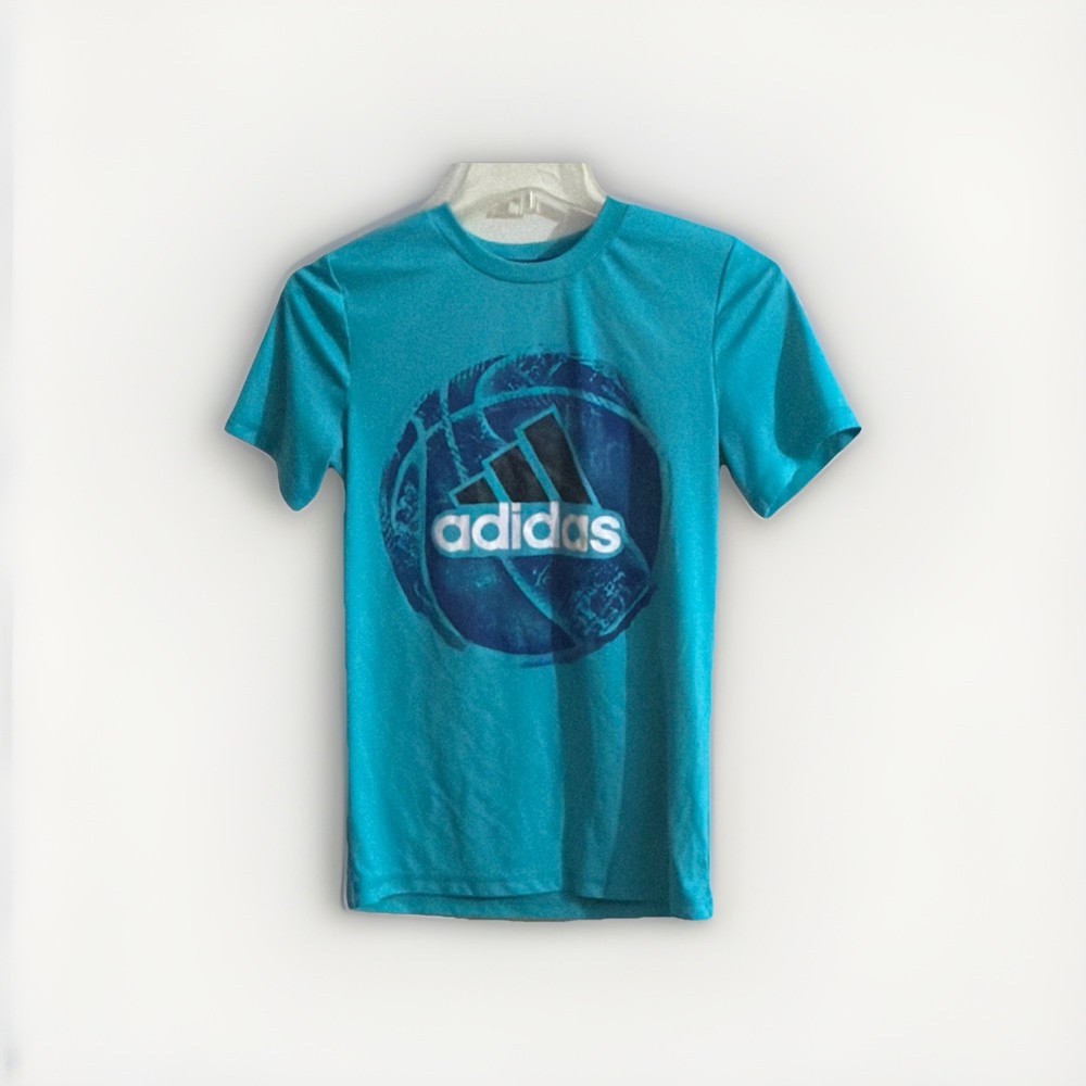 adidas Boys M (10/12) Blue Short Sleeve Crew Neck Polyester Graphic Logo Tee
