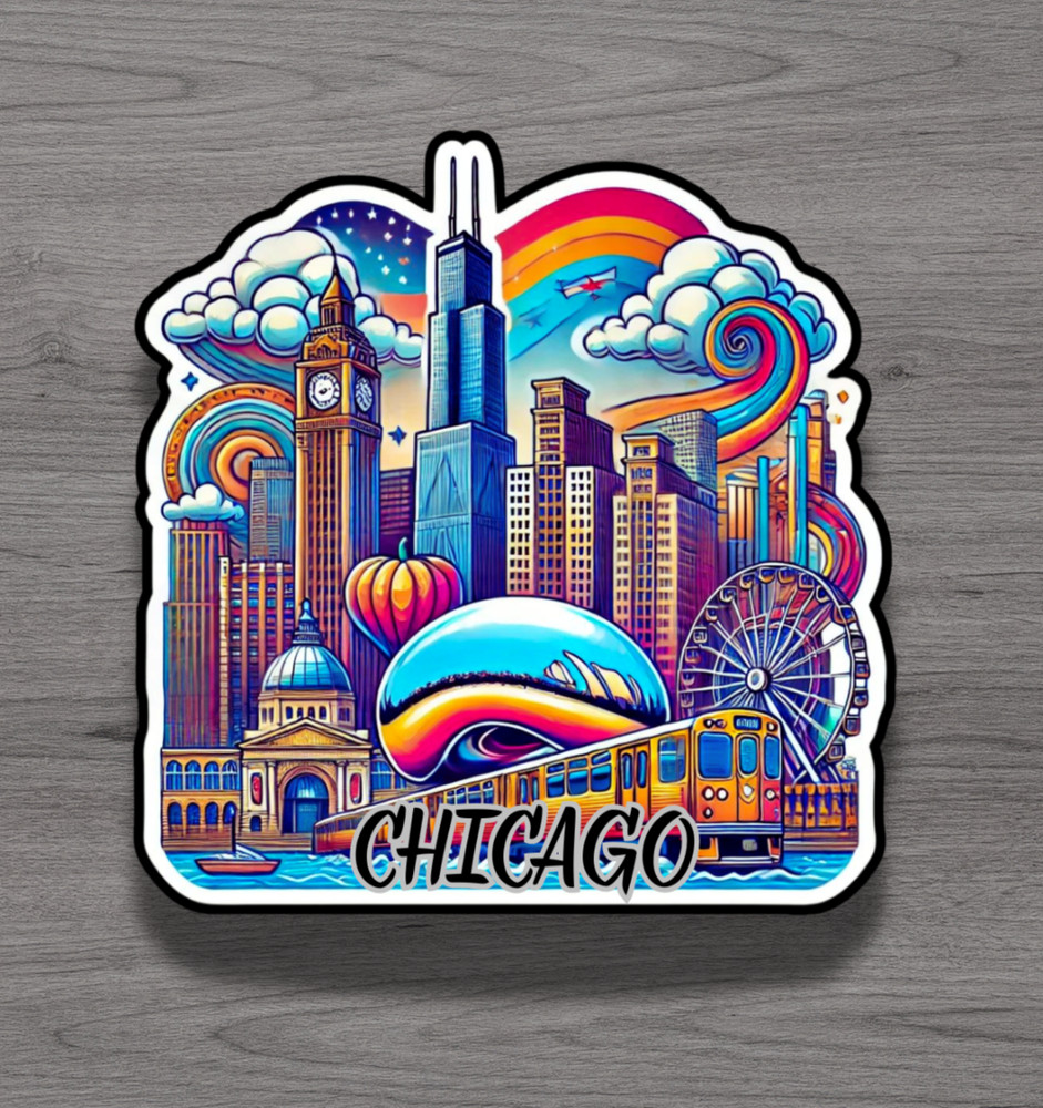 Chicago Illinois Windy City Fridge Magnet or Laptop Sticker