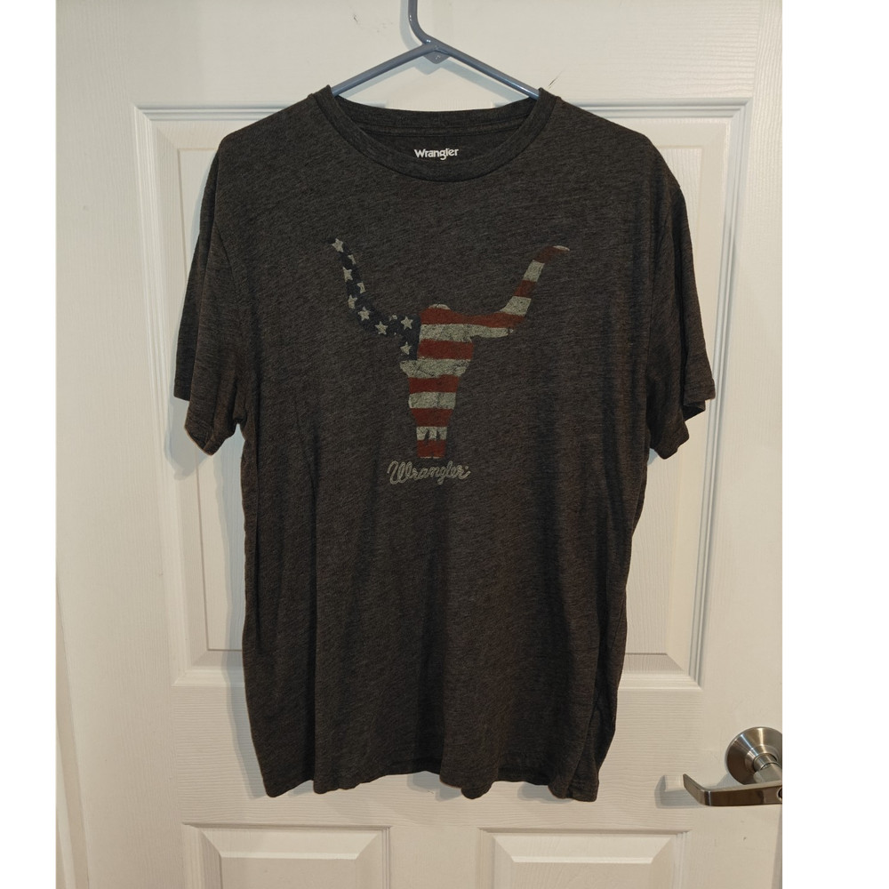 Wrangler Gray Patriotic Graphic Logo Crew Neck Short Sleeve T-Shirt Mens L