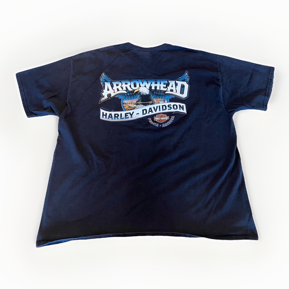 Harley Davidson Arrowhead T Shirt Mens XL Black Cotton Peoria Arizona Made USA