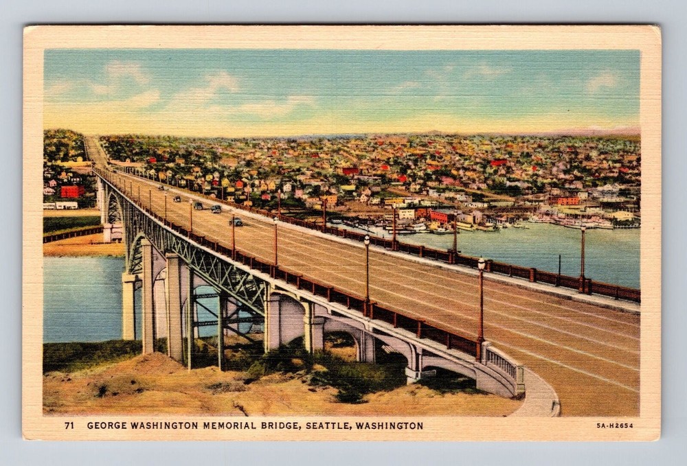 Seattle WA-Washington, George Washington Memorial Bridge, Vintage Postcard
