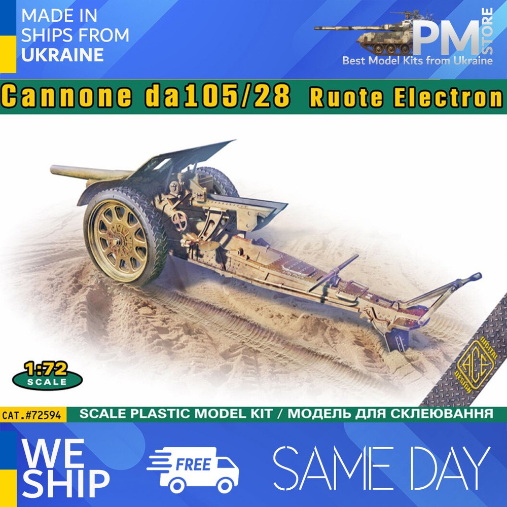 1/72 ACE 72594 Italian Cannone da 105/28 Ruote Electron Plastic Model Kit-image