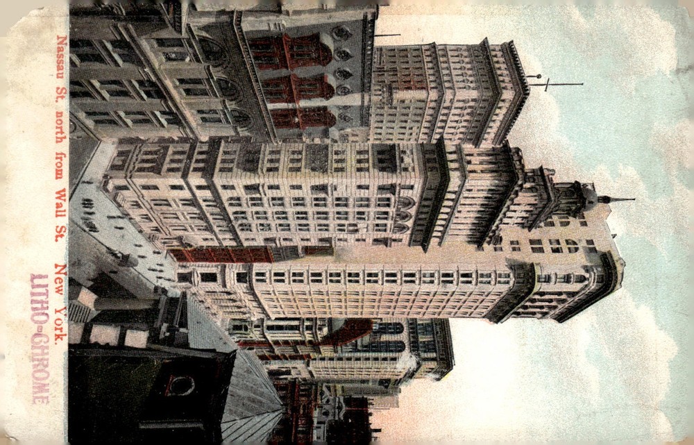 C1910 Nassau St north from Wall St New York NY Litho-Chrome Postcard J. Stern