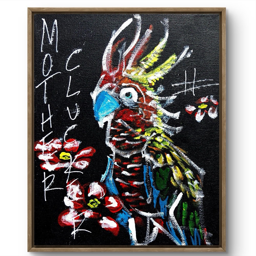 TITA PAINTZ Parrot Humor Graffiti Tropical Hand Painted Wall Art 8x10 Canvas