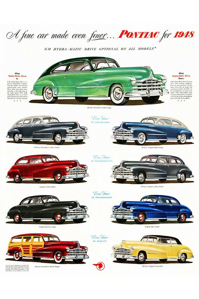 365064 Pontiac 1948 Vintage Car Advertising Art Decor Wall Print Poster