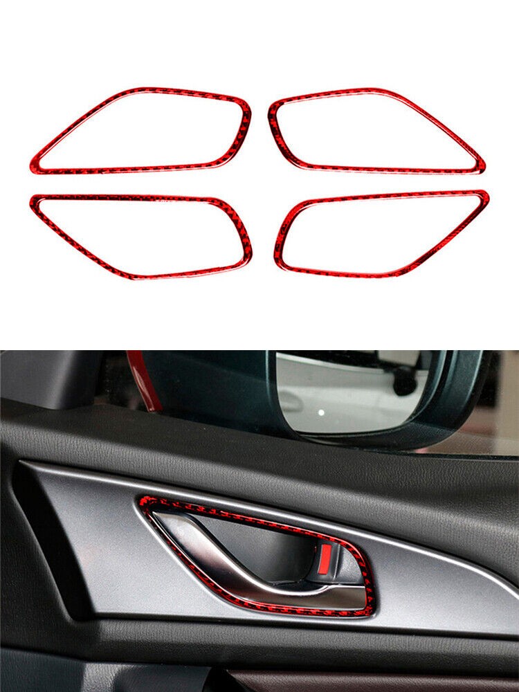Car Inside Handle Frame Panel Trim Carbon Fiber For MAZDA 3 Axela 2013-2016 Red