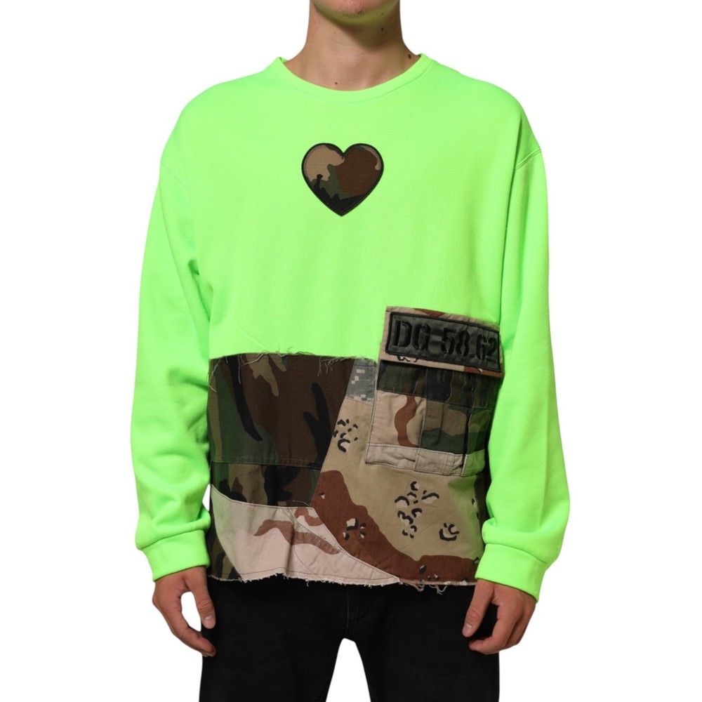 DOLCE & GABBANA Sweater Green Patchwork Heart Men Sweatshirt IT48/US38/M 1200usd