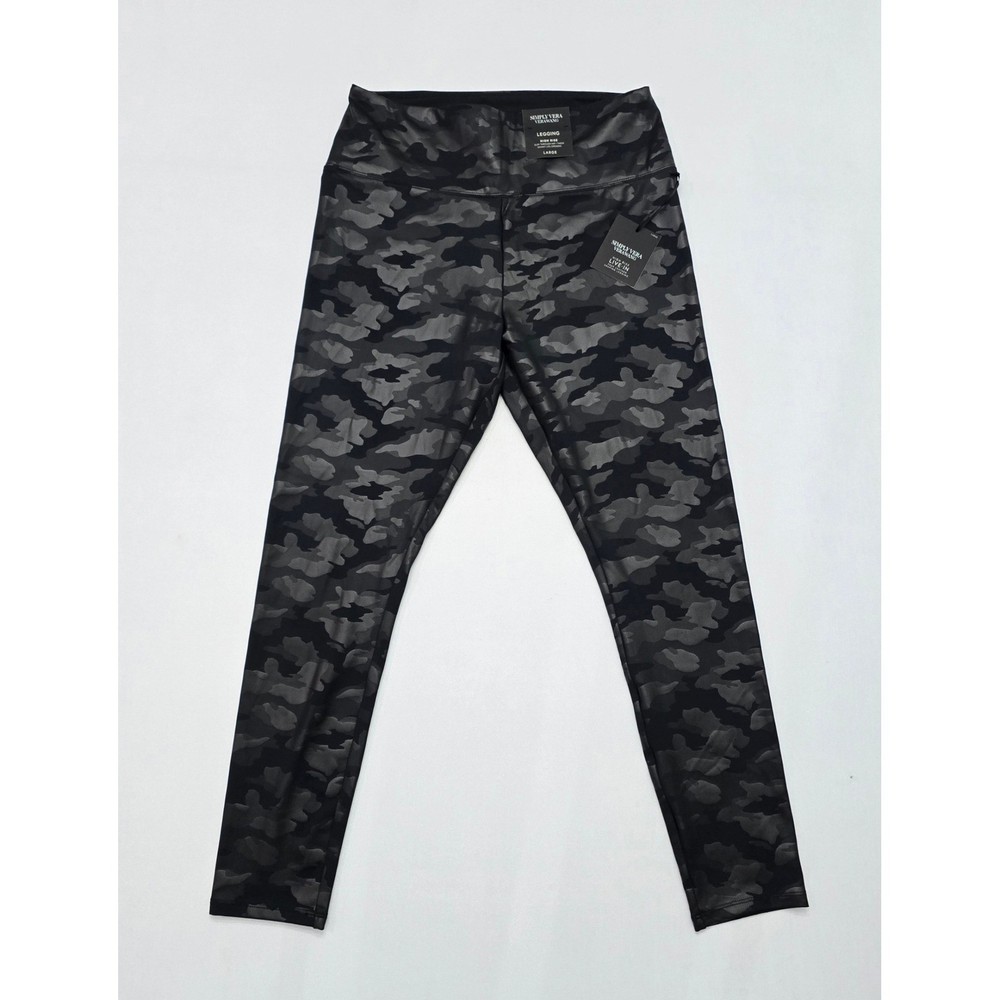 Simply Vera Vera Wang Camo Faux Leather Leggings High Rise Charcoal Large NWT