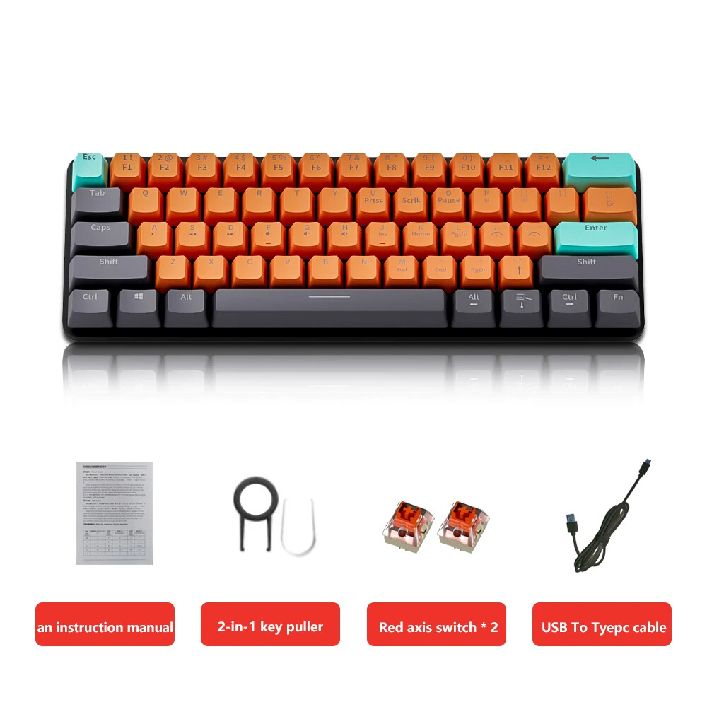 USB Mini Mechanical Gaming Wired Keyboard Red Switch 61 Key Gamer for PC Cable