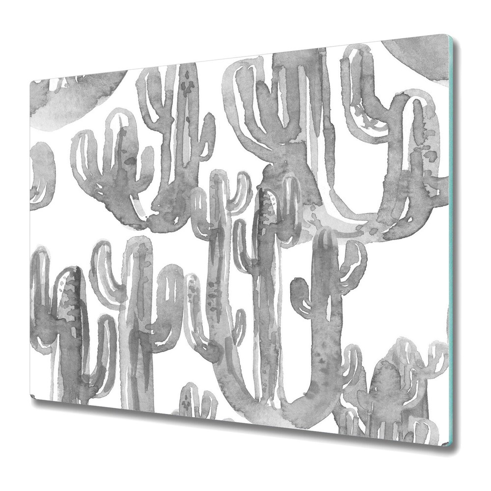 Tempered Glass Worktop Saver Kitchen Painted Cactus Watercolour Leaves 60x52