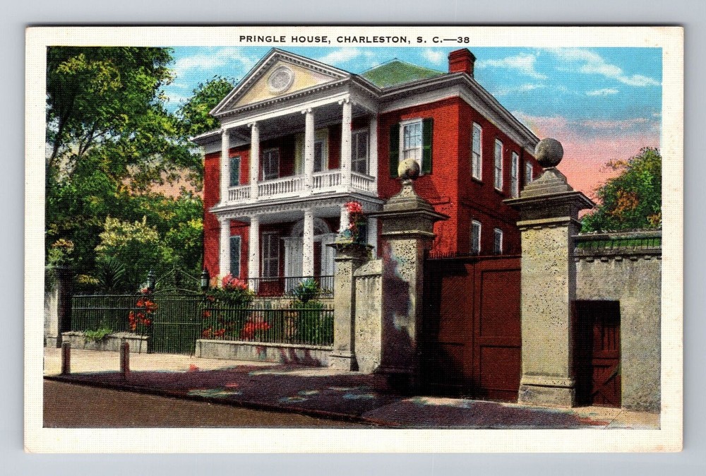 Charleston SC-South Carolina, Pringle House, Antique, Vintage Souvenir Postcard