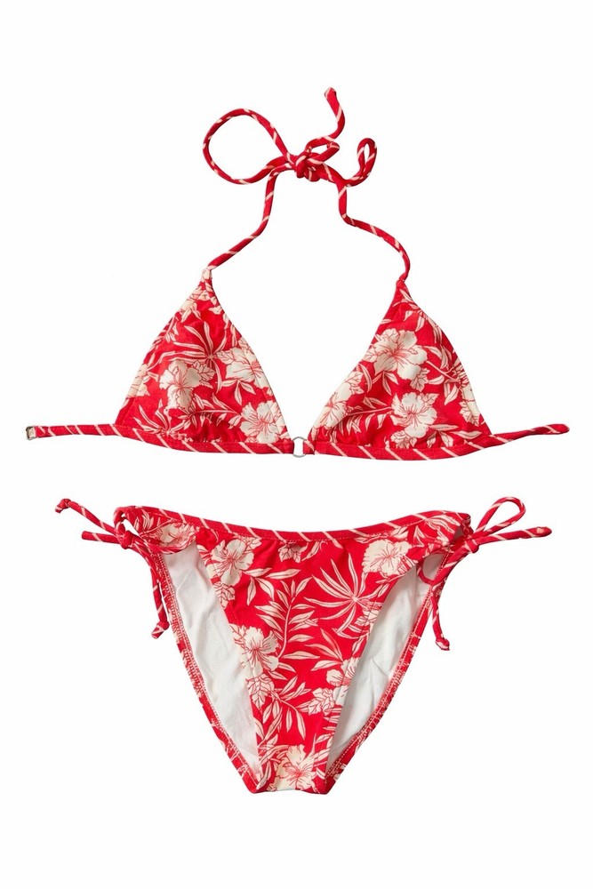 Y2K Radio Fiji Red Floral Triangle Halter Bikini Set M - California original!
