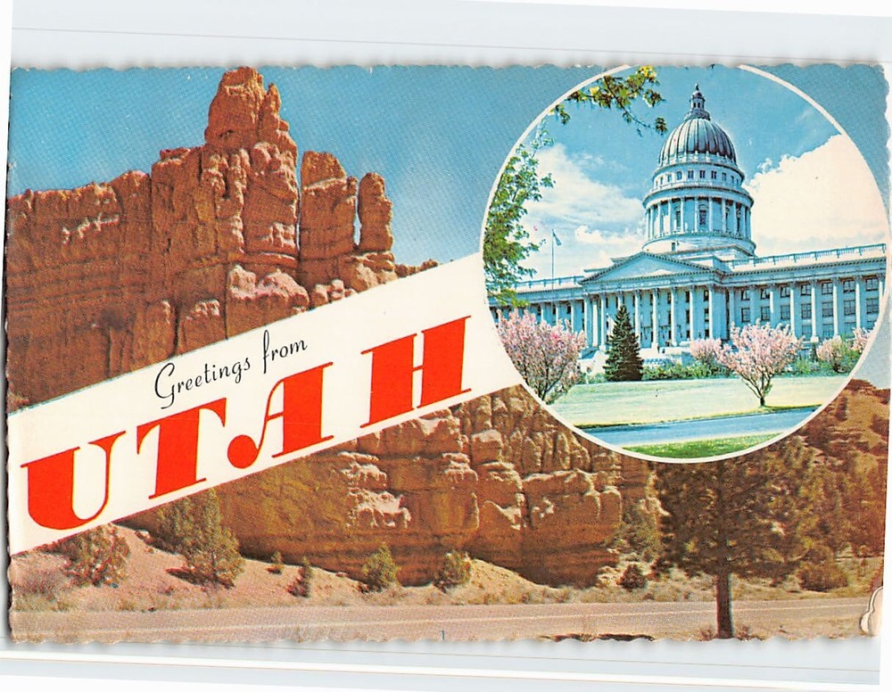 Postcard Desert Scene & State Capitol Greetings from Utah USA