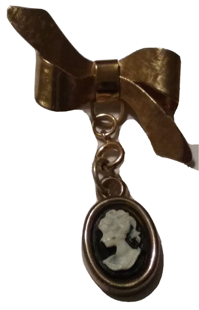 Pin Camafeo Negro Blanco Cinta Arco Tono Dorado Grannycore Abuela Mamá Regalo-image