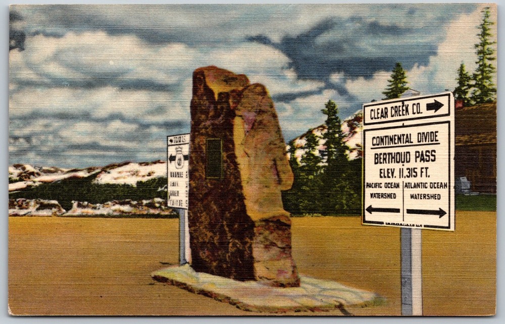 Berthoud Pass Colorado Continental Divide Marker VINTAGE Postcard