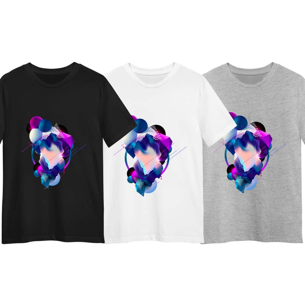 Floating 3D Fluid Abstract T-Shirt - Unique Geometric Elements Graphic Tee-image