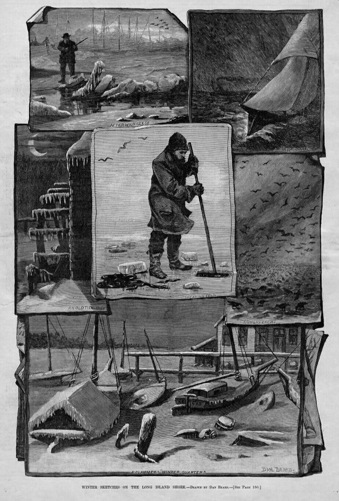 LONG ISLAND WINTER HUNTING GEESE CLAMMER ICE FISHING SPEARING EELS BOATS CROWS
