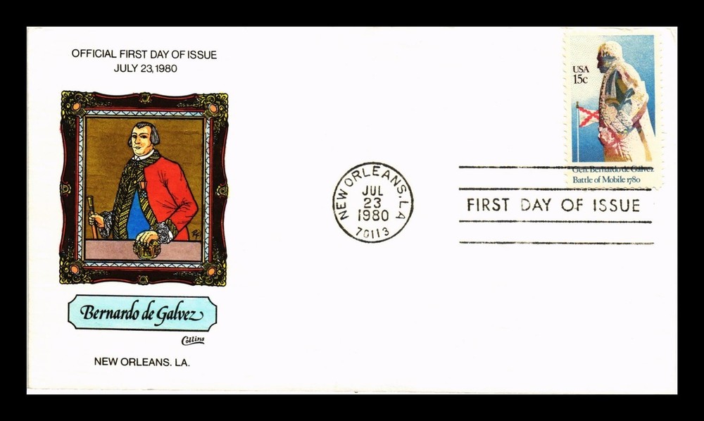 Dr Jim Stamps Us Cover General Bernardo De Galvez Fdc Collins Hand Painted