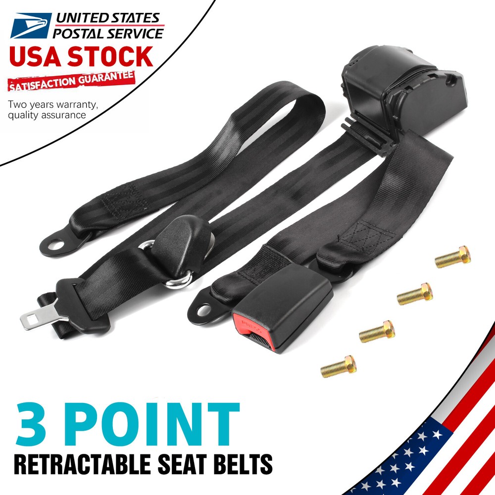 1x Retractable 3 Point Safety Seat Belt Strap Car Vehicle Adjustable Belt Black