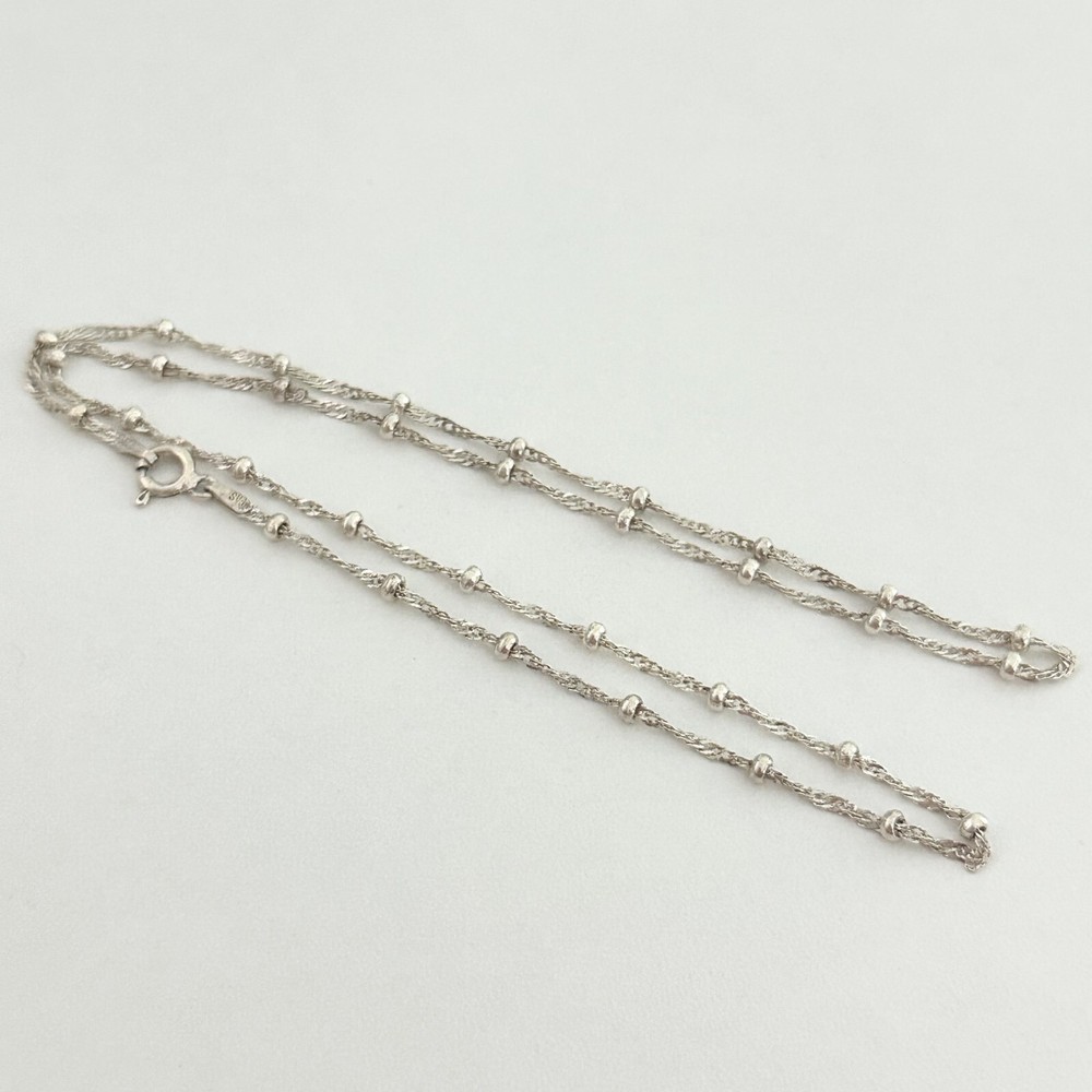925 Italy Sterling Silver Vintage Shiny Bead Ball Chain Link Necklace 18