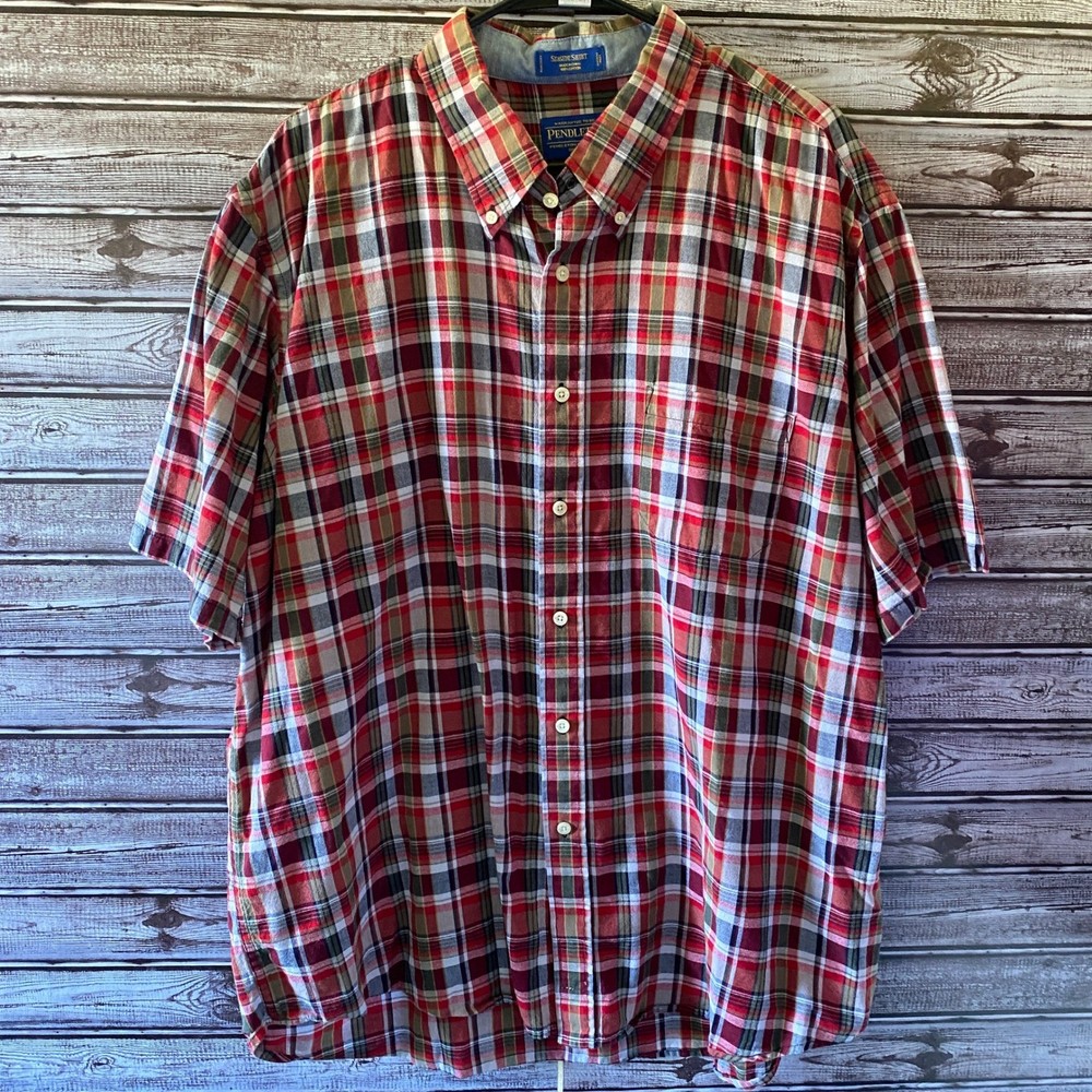 Pendleton Men's Short-Sleeved Button-Down Seaside Shirt Size XXL Red Plaid