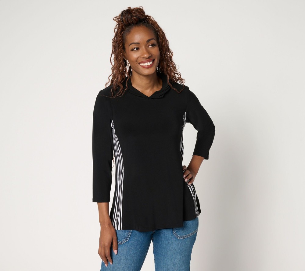 Women Control Women's Top Sz S La Roma Jersey Hooded Stripe Detail Black A696416