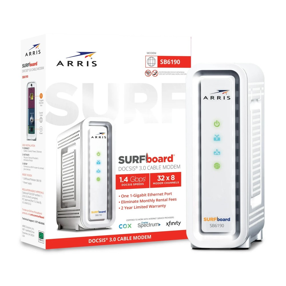 ARRIS SURFboard DOCSIS 3.0 Cable Modem - SB6190 - Black - Open Box