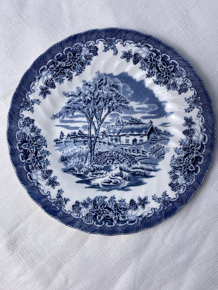 Vintage Churchill The Brook Blue Scalloped Edge Salad Plate 8”