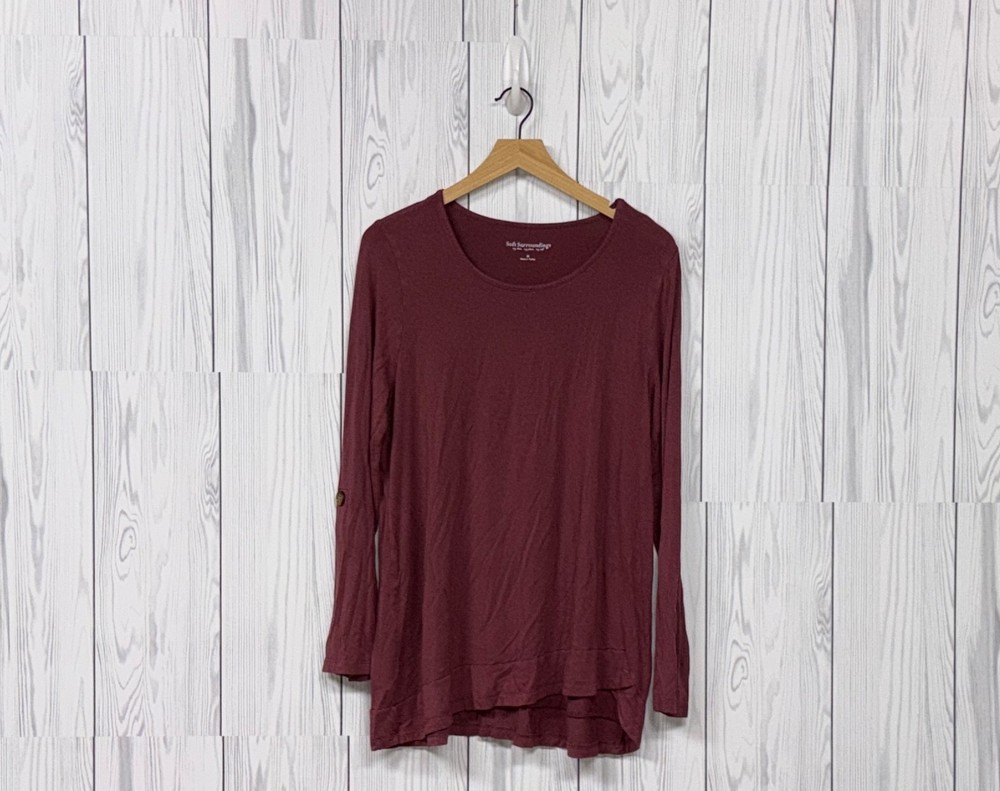 Soft Surroundings t shirt womens size medium round neck long sleeve solid red