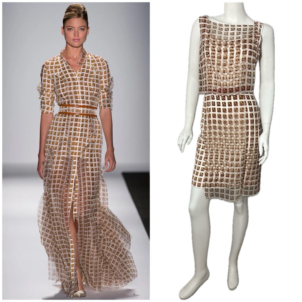 $1895 Carolina Herrera Runway *KINETIC ART* Silk Layer Cocktail Belted Dress 8