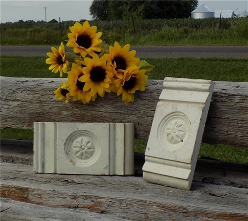 2 Plinth Blocks, Door Trim Molding, Architectural Salvage Antique Wood Trim C18