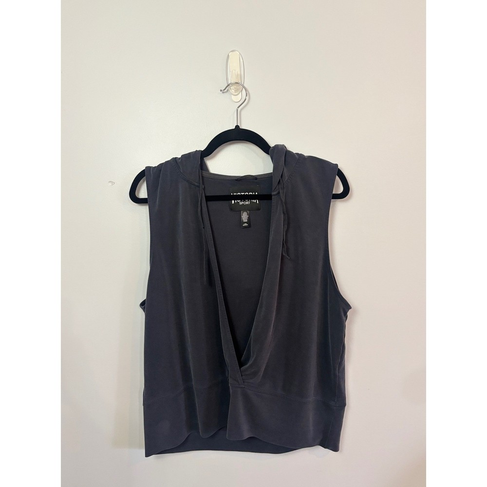 Victoria Sport Sleeveless Hoodie Vest Top Gray Athleisure Workout Large