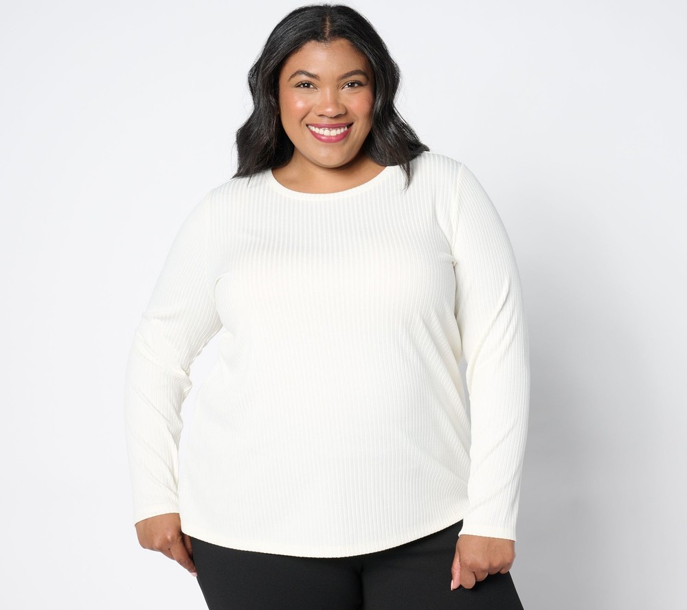 Dennis Basso Women's Top Sz XL Rib Knit Scoop Neck Tunic with Side White A660904