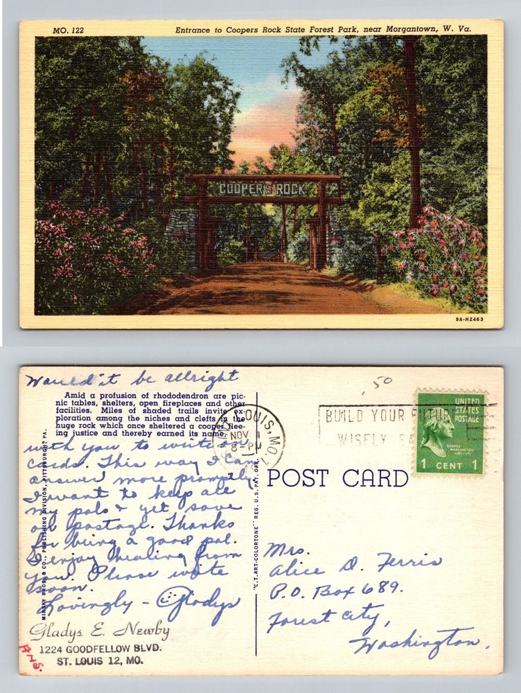 Morgantown, WV-West Virginia, Coopers Rock Forest Park Entrance Vintage Postcard